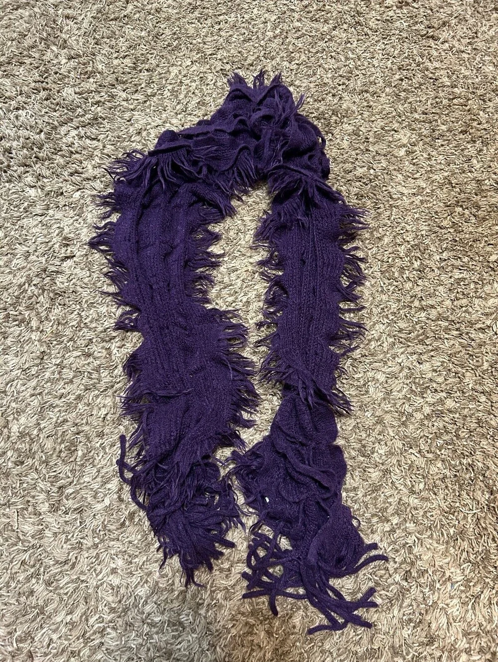 Purple Acrylic Knit Scarf with Fringe Detailing